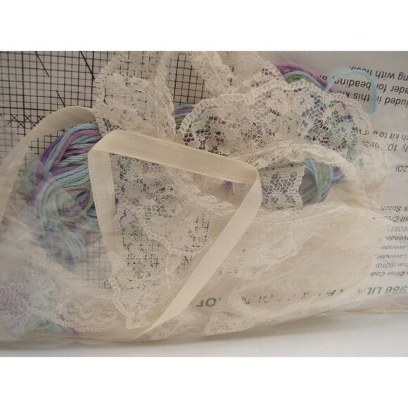 NEW The Creative Circle Cross Stitch Kit 9" Lilacs & Lace Cornucopia ACOC #1966 - Picture 7 of 11